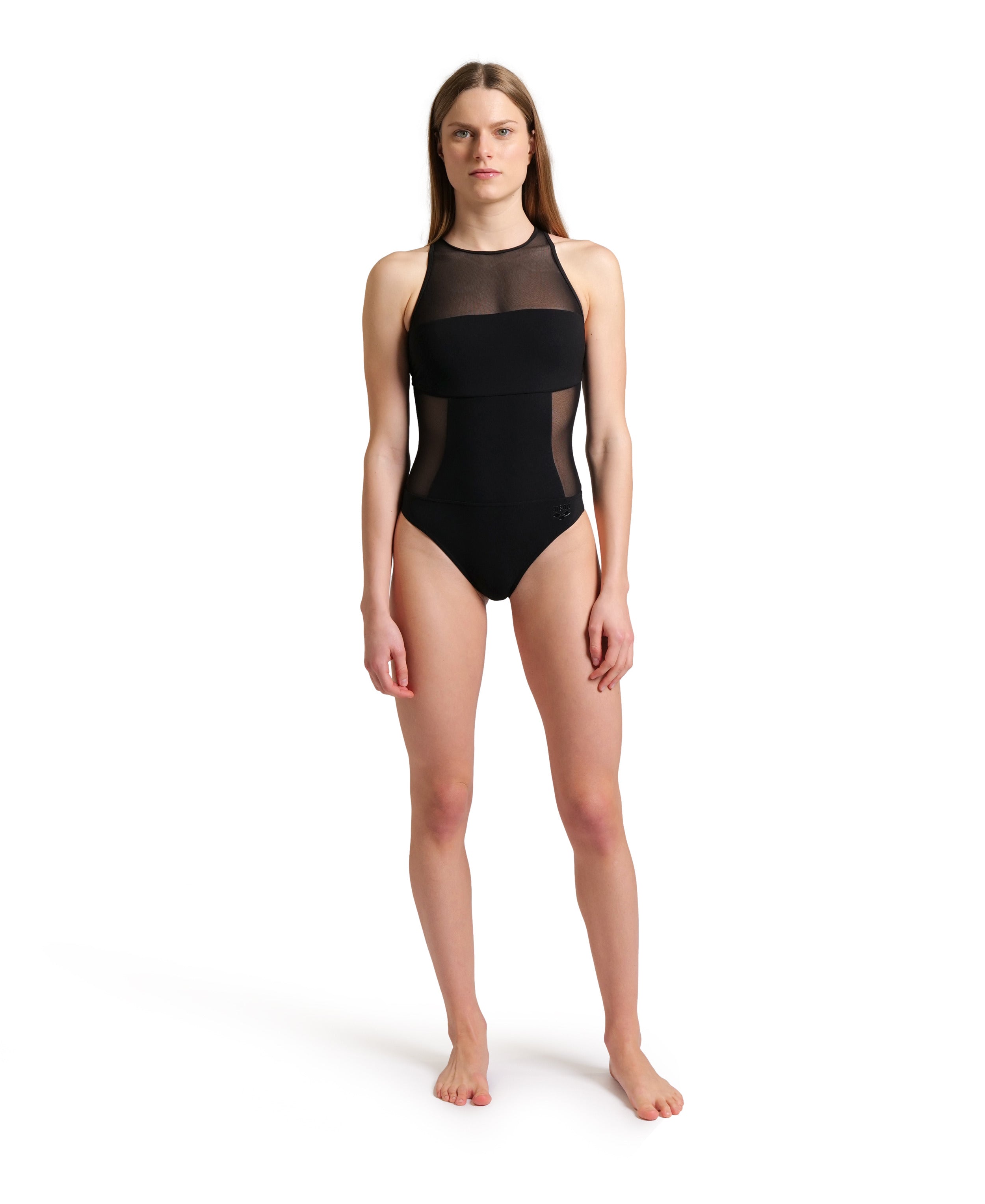 Women Arena Mesh Panels Swimsuit Close Back