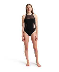 Women Arena Mesh Panels Swimsuit Close Back
