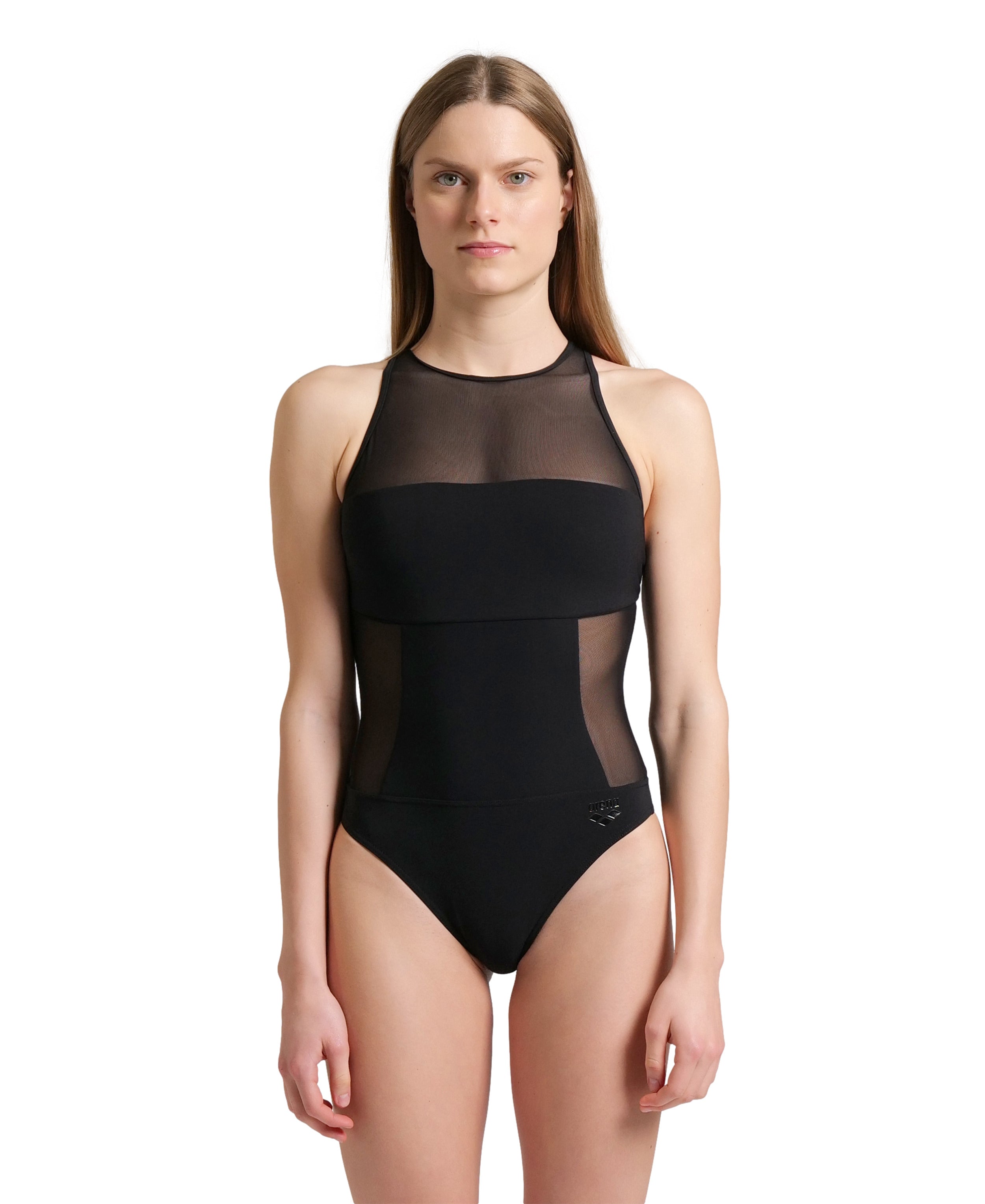 Women Arena Mesh Panels Swimsuit Close Back