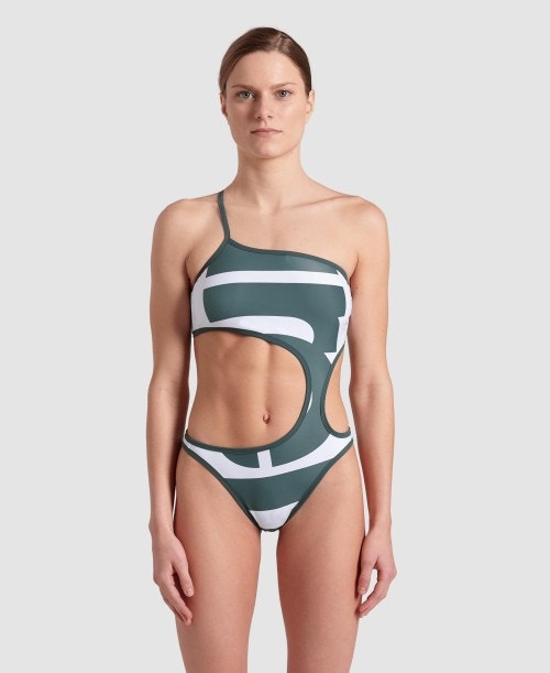 Women Arena Logo  Swimsuit Single Shoulder