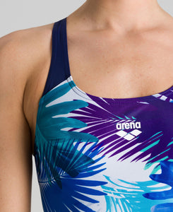 WOMEN PALM PRINT SWIM PRO BACK ONE PIECE - NAVY MULTI